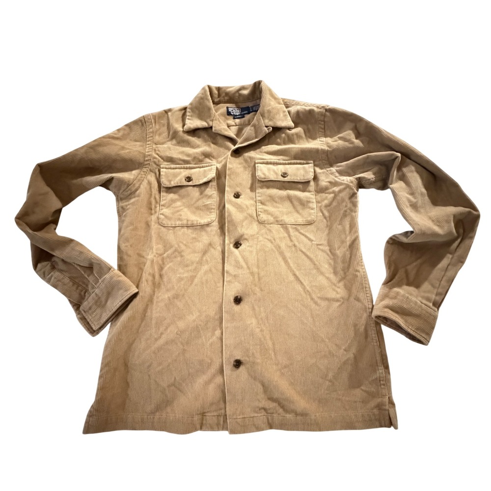 Polo Ralph Lauren Corduroy Button Down Mens S Tan Excellent Camp Collar Shirt